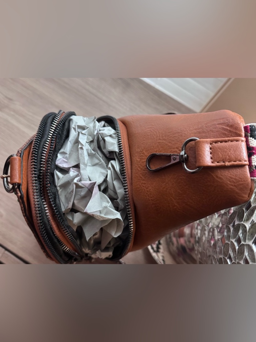 Sam & Hadley Brown Tooled Leather Crossbody Sling Bag with Turquoise Accents - Picture 7 of 12